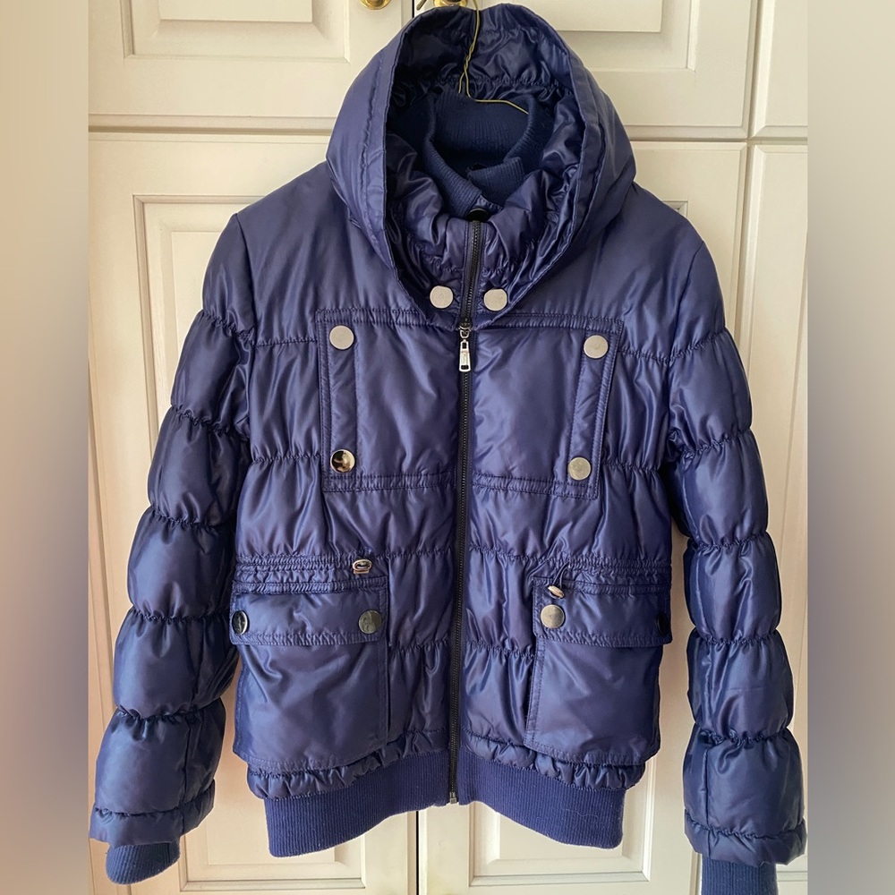 Down Puffer Jacket Purple quilted zip up Women Size S professional cleaned